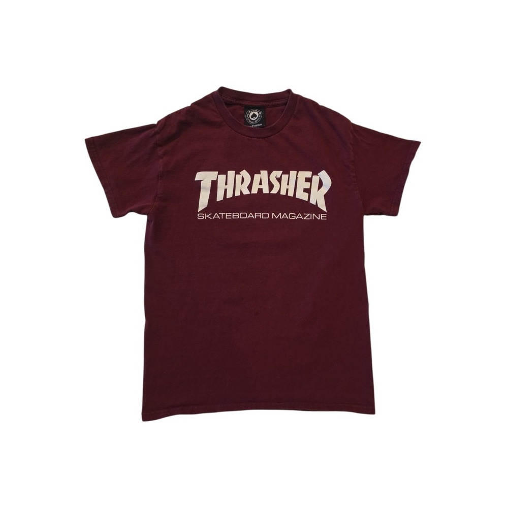 Thrasher Skateboard Magazine T Shirt Youth Small Burgundy Skate Skateboarding